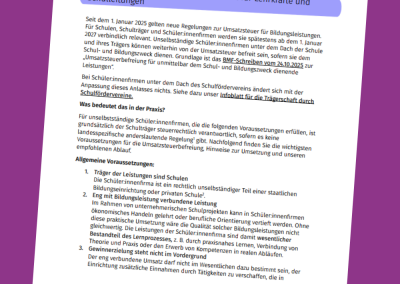 Neuregelung Umsatzsteuer für Schulträger
