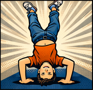 Junge steht auf dem Kopf